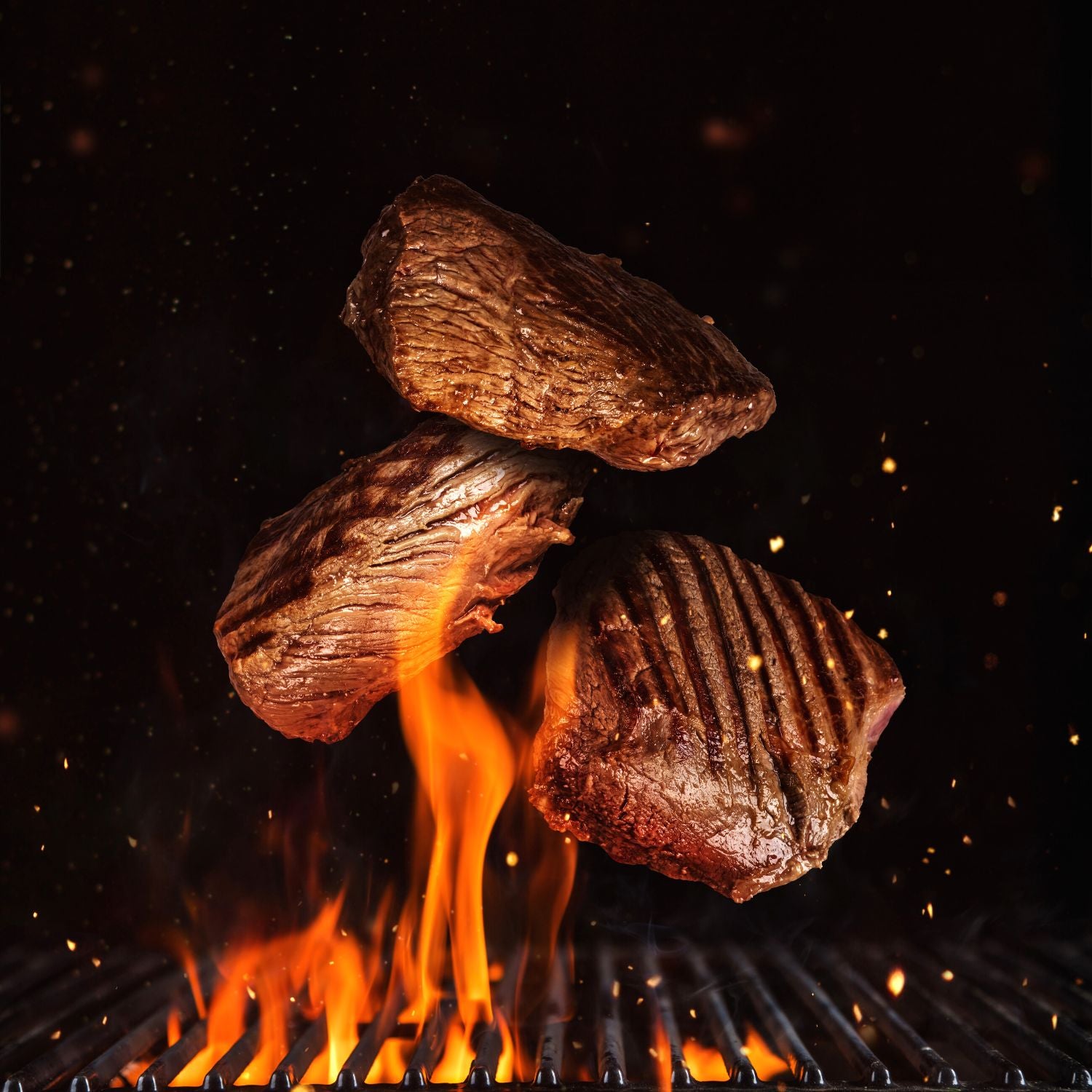 A close-up of a juicy, grilled steak with grill marks